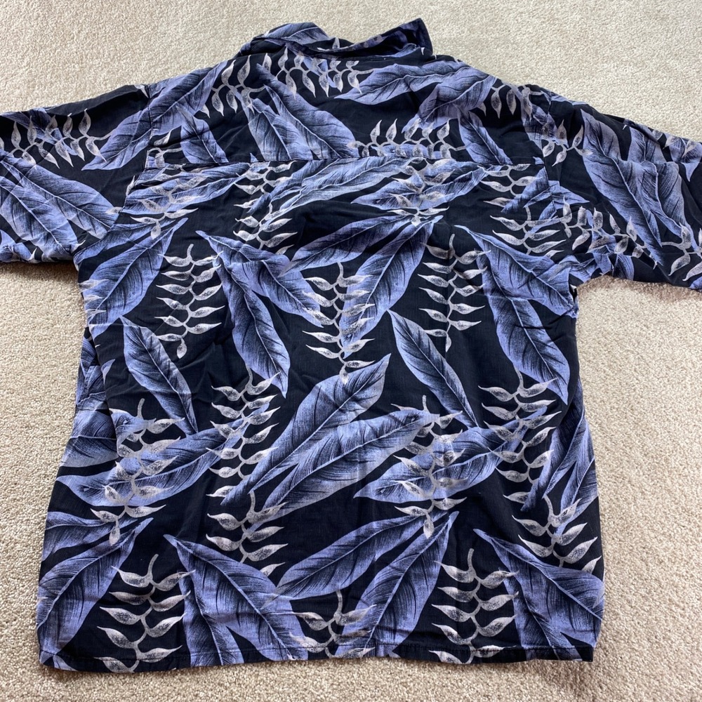 Banana Cabana Silk Hawaiian Shirt Mens XL Blue‎ Black Tropical Leaf Print Camp - Picture 8 of 10